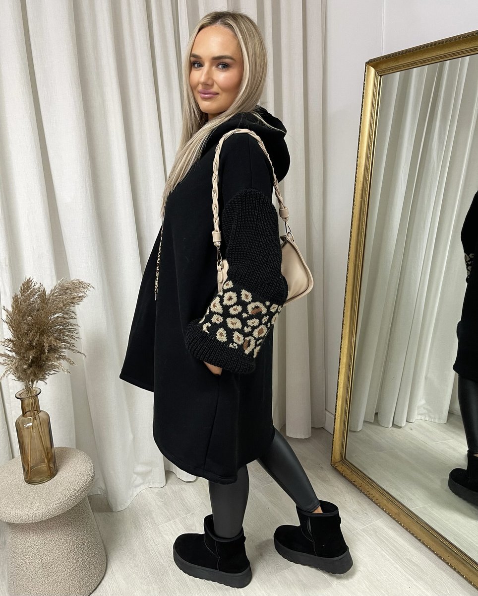 Leopard Print Knitted Sleeve Hoodie - She Wears Glory Beverly Hills