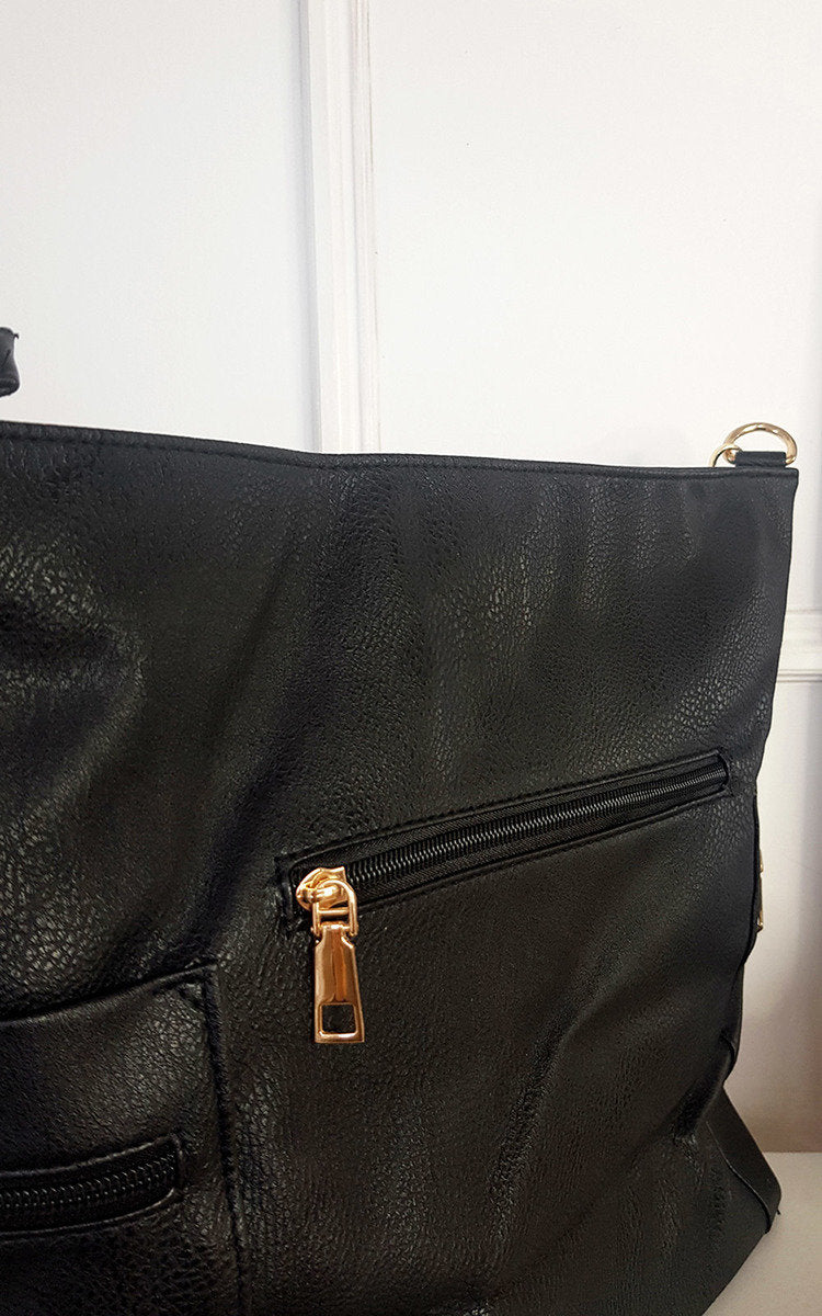 She Wears Glory™ Faux Leather Shoulder Bag with Side Pocket Zip Detail