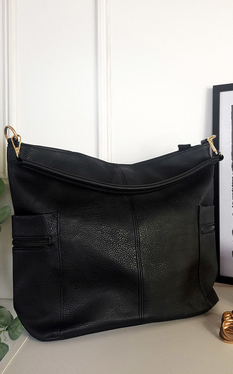 She Wears Glory™ Faux Leather Shoulder Bag with Side Pocket Zip Detail