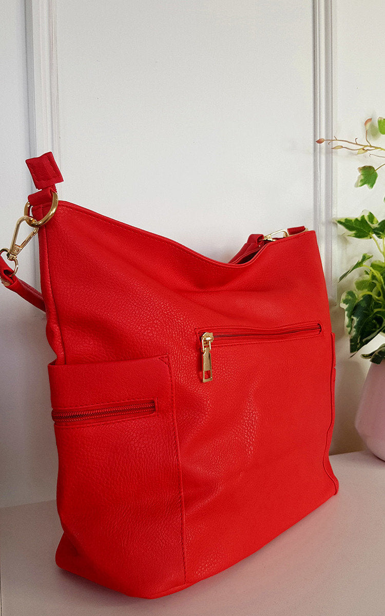 She Wears Glory™ Faux Leather Shoulder Bag with Side Pocket Zip Detail