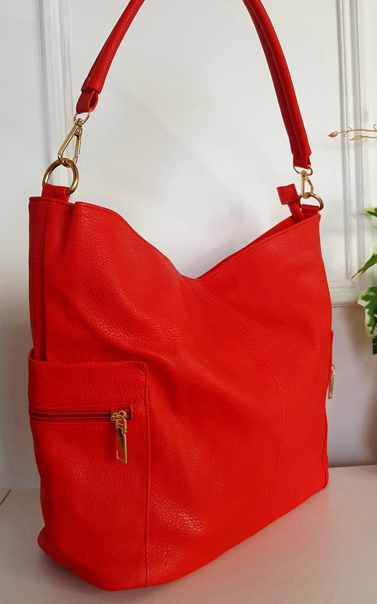She Wears Glory™ Faux Leather Shoulder Bag with Side Pocket Zip Detail