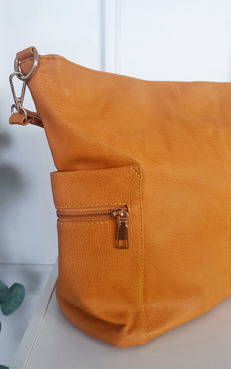 She Wears Glory™ Faux Leather Shoulder Bag with Side Pocket Zip Detail