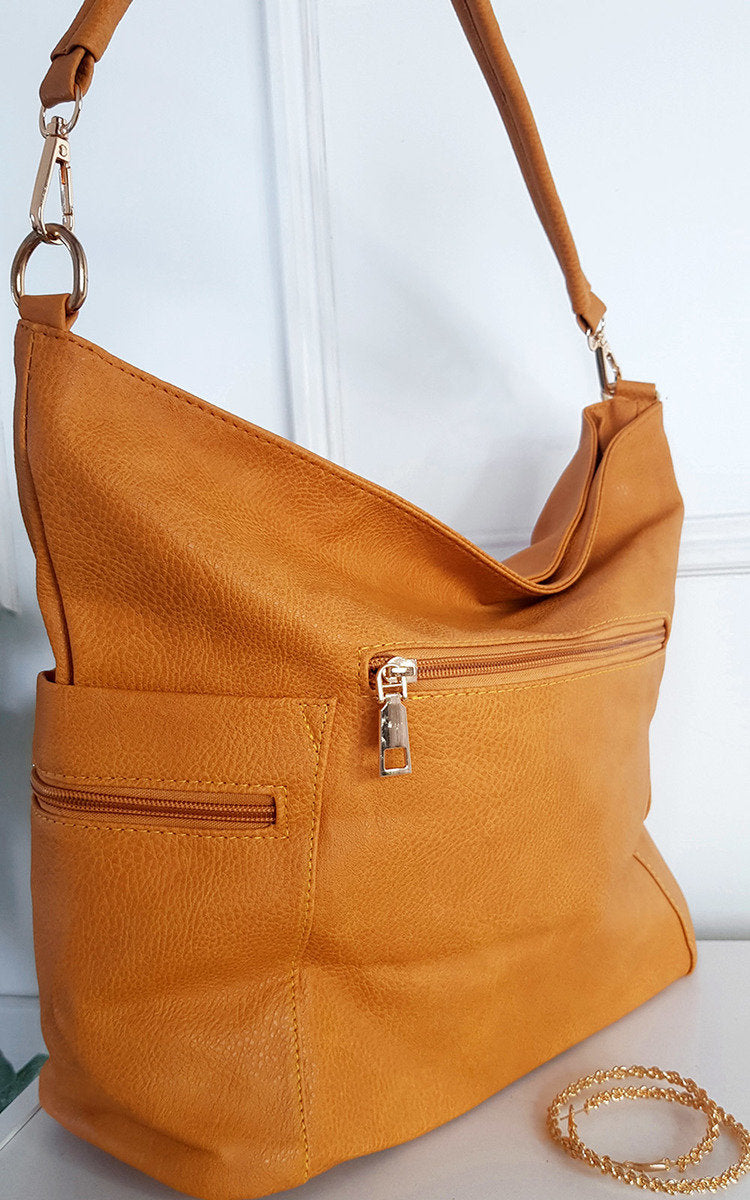 She Wears Glory™ Faux Leather Shoulder Bag with Side Pocket Zip Detail