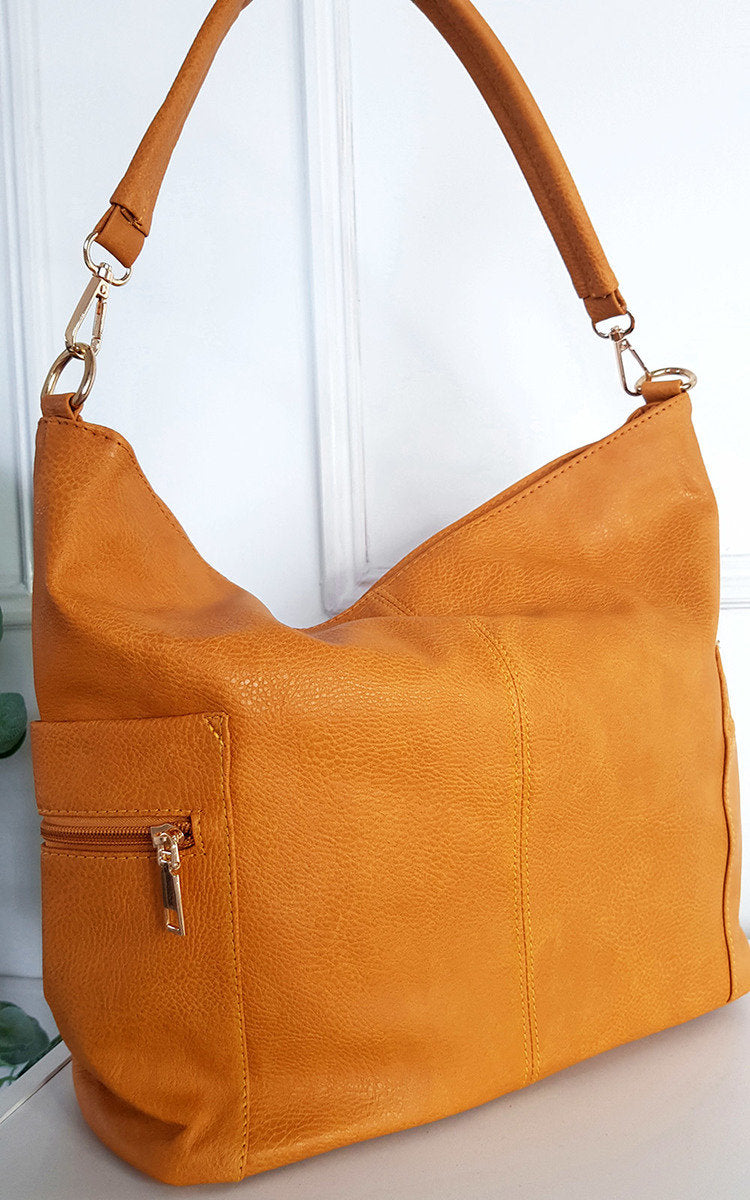She Wears Glory™ Faux Leather Shoulder Bag with Side Pocket Zip Detail