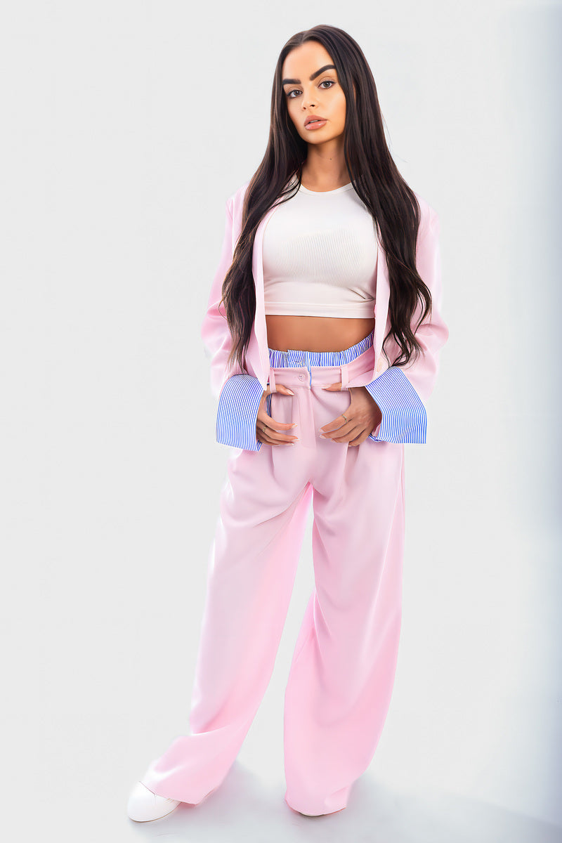 Long Sleeve Cropped Blazer Top And Straight Leg Trouser Co-ord Set - She Wears Glory Beverly Hills