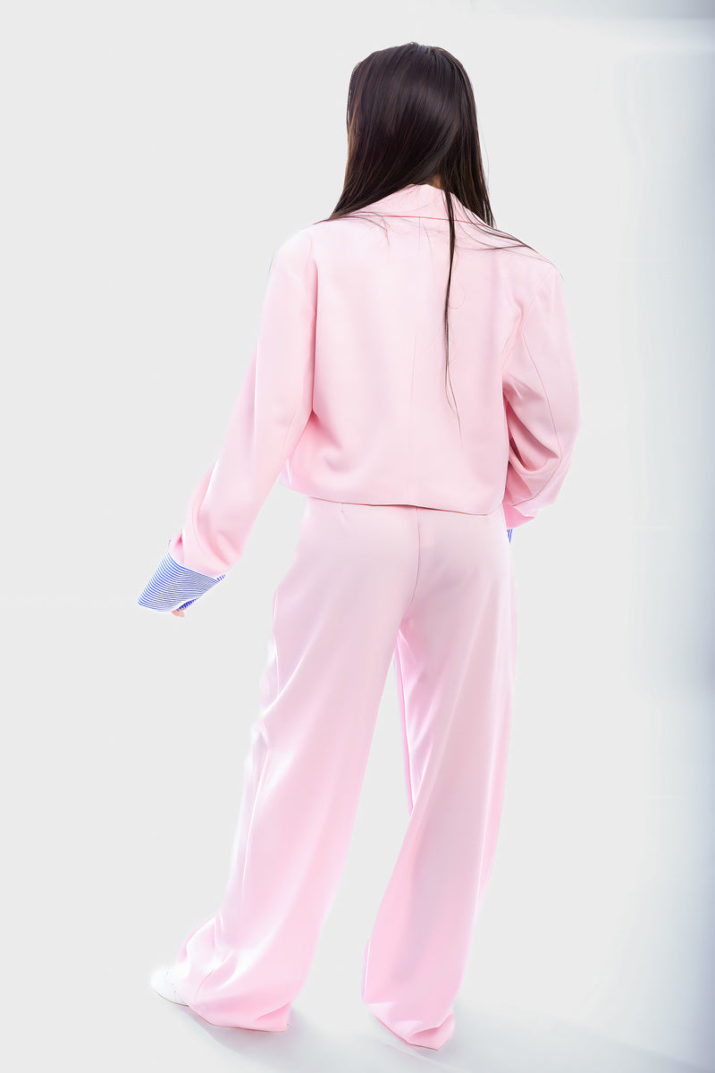 Long Sleeve Cropped Blazer Top And Straight Leg Trouser Co-ord Set - She Wears Glory Beverly Hills