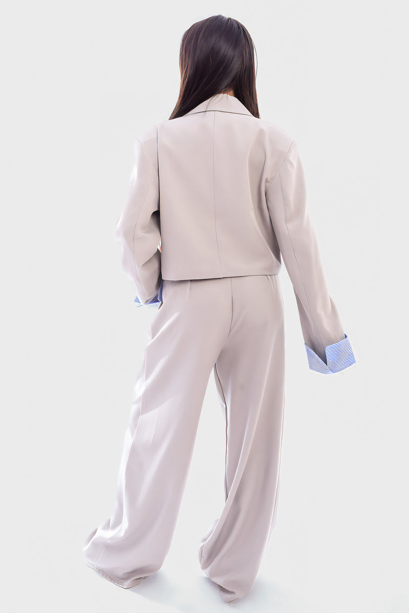 Long Sleeve Cropped Blazer Top And Straight Leg Trouser Co-ord Set - She Wears Glory Beverly Hills