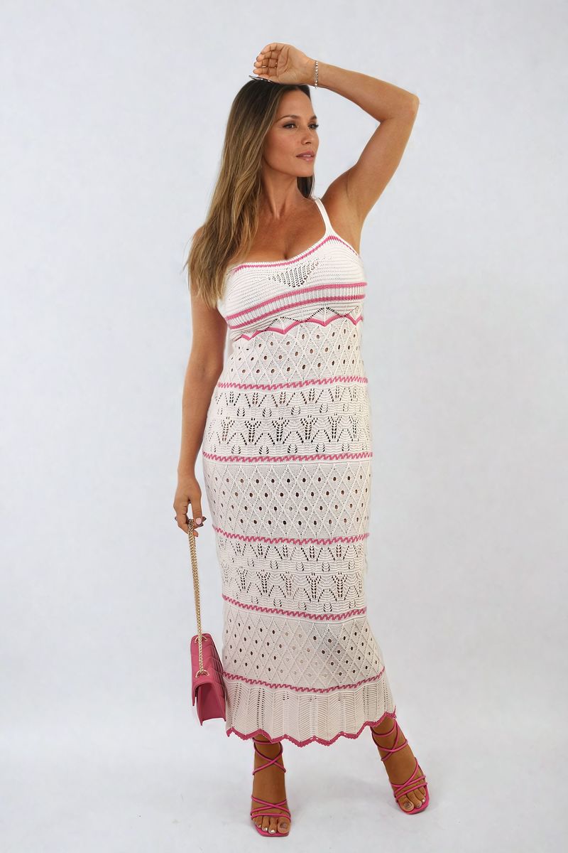 She Wears Glory™ Strappy Long Knitted Stripe Cami Dress