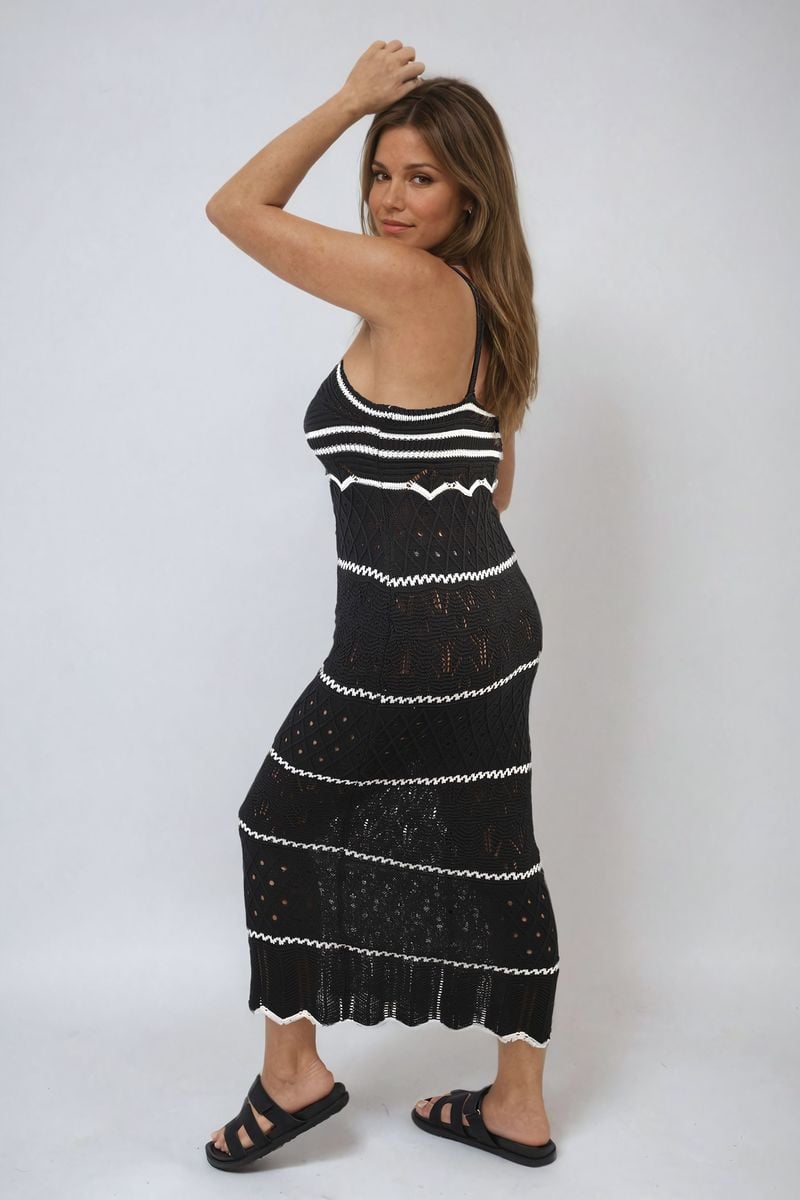 She Wears Glory™ Strappy Long Knitted Stripe Cami Dress