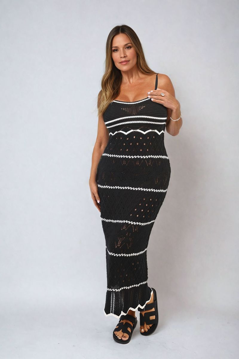 She Wears Glory™ Strappy Long Knitted Stripe Cami Dress