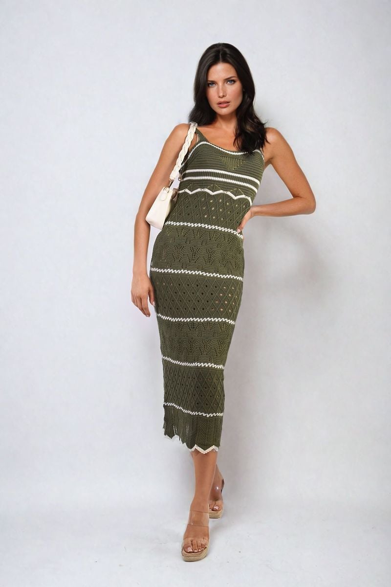 She Wears Glory™ Strappy Long Knitted Stripe Cami Dress