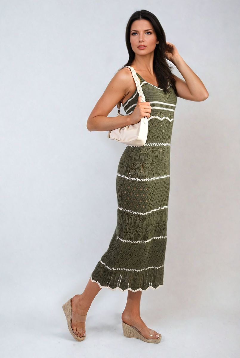 She Wears Glory™ Strappy Long Knitted Stripe Cami Dress