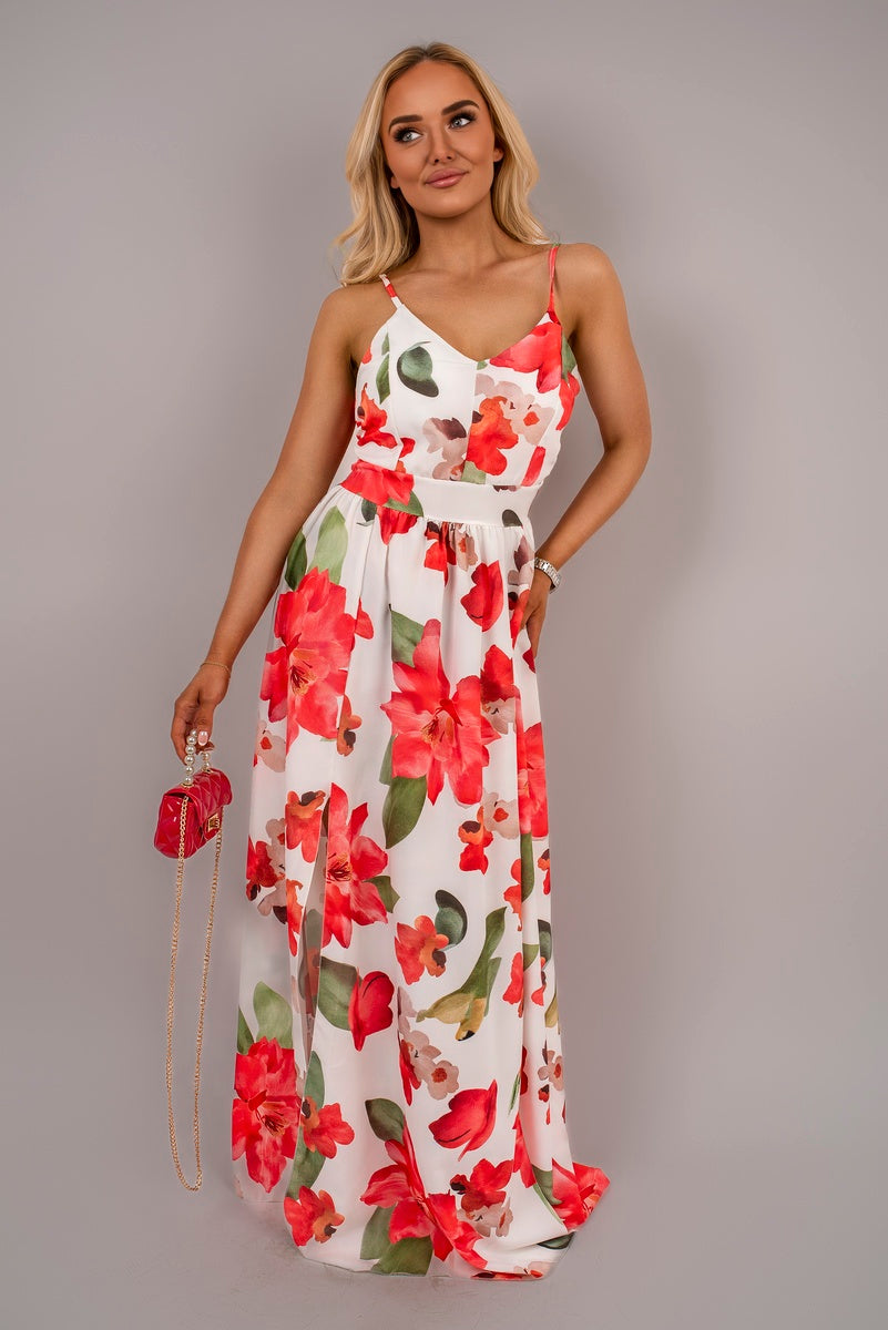 V Neck Spaghetti Strap Maxi Dress with Floral Print - She Wears Glory Beverly Hills