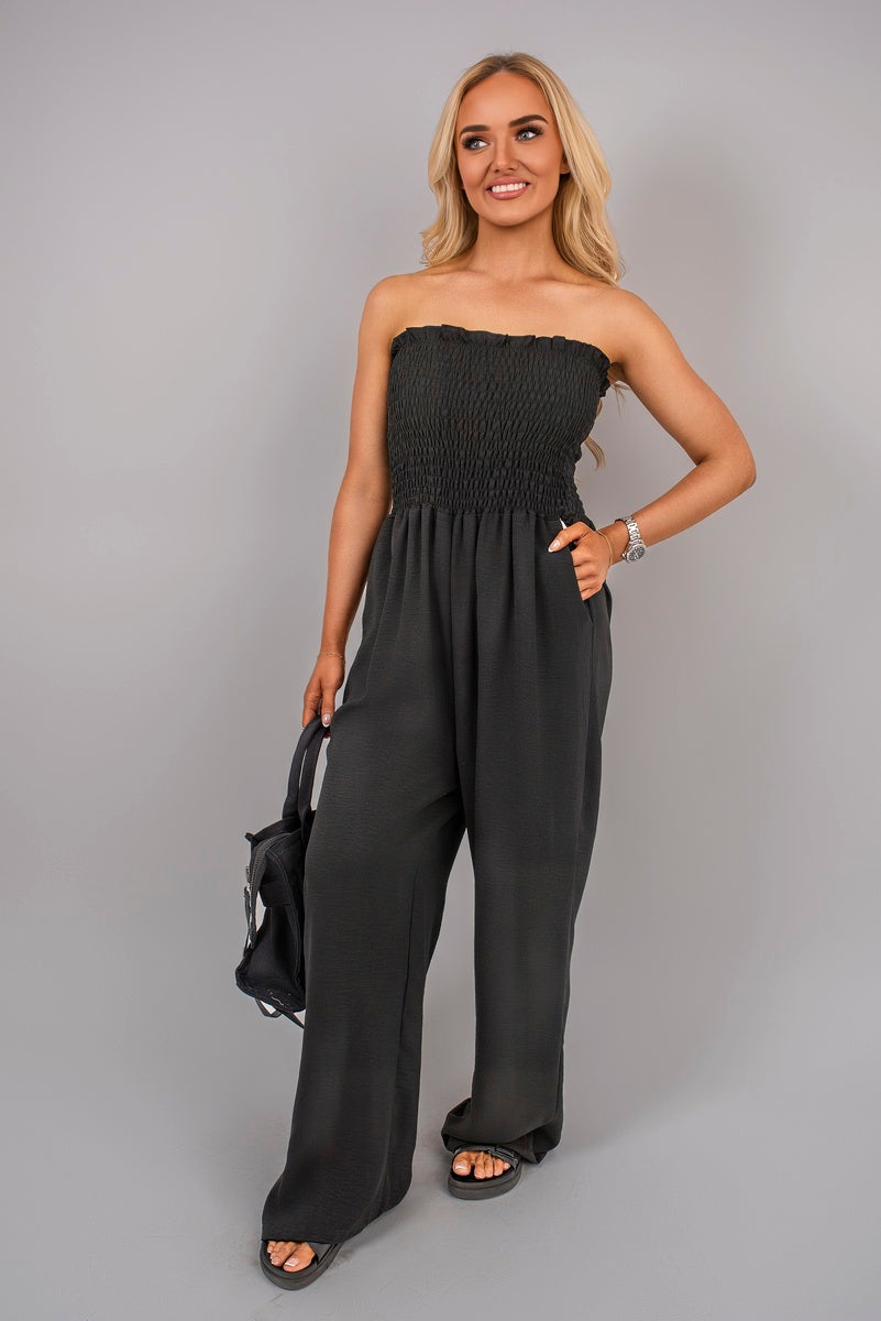 Strapless Shirred Bandeau Wide Leg Jumpsuit - She Wears Glory Beverly Hills