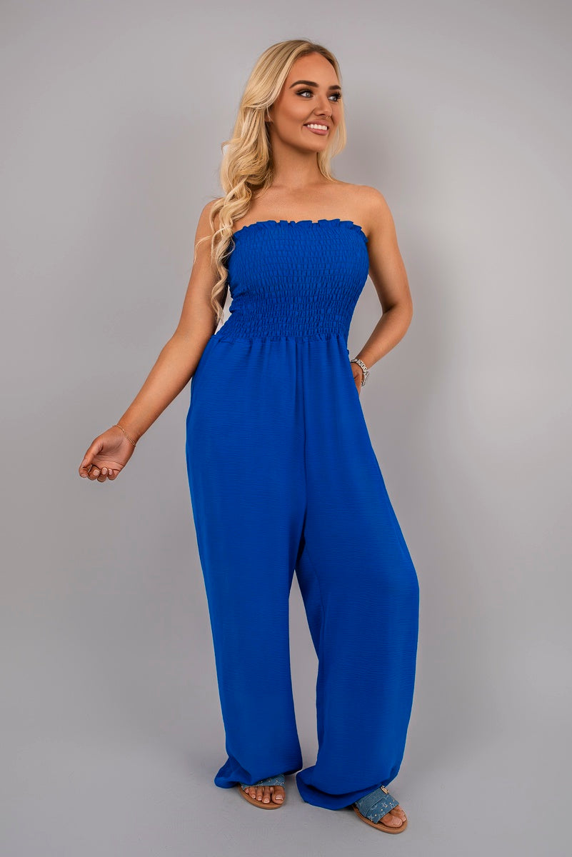 Strapless Shirred Bandeau Wide Leg Jumpsuit - She Wears Glory Beverly Hills