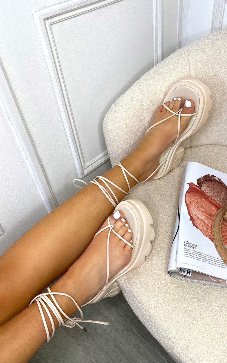 She Wears Glory™ Faux Leather Lace Up Chunky Sandals