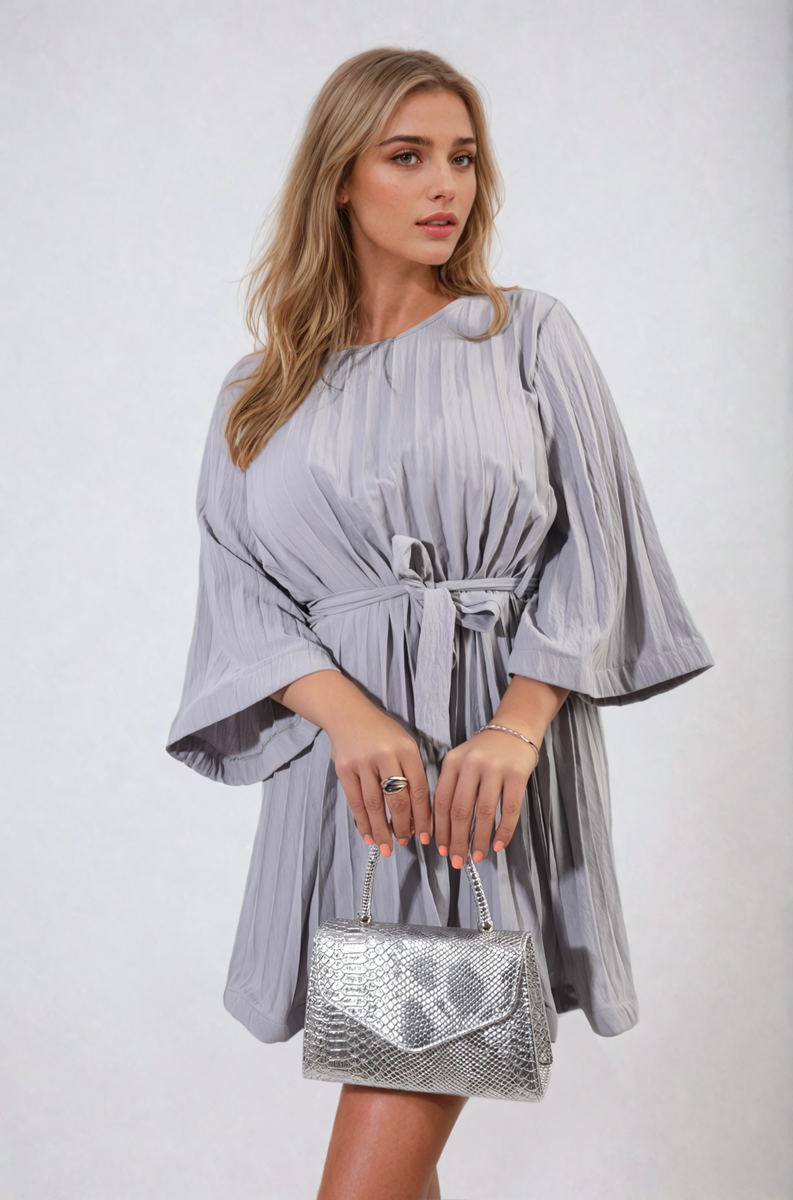 She Wears Glory™ Pleated Tie Waist Mini Dress