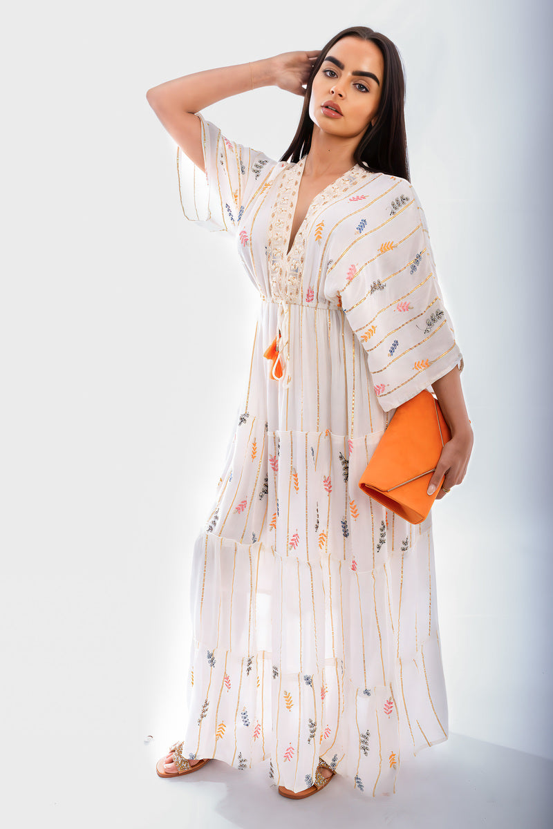 V-Neck Tassel Printed Detail Maxi Dress - She Wears Glory Beverly Hills
