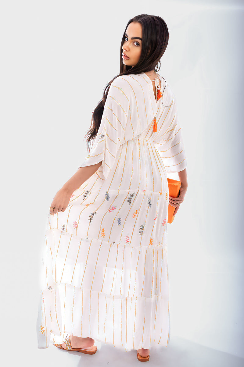 V-Neck Tassel Printed Detail Maxi Dress - She Wears Glory Beverly Hills