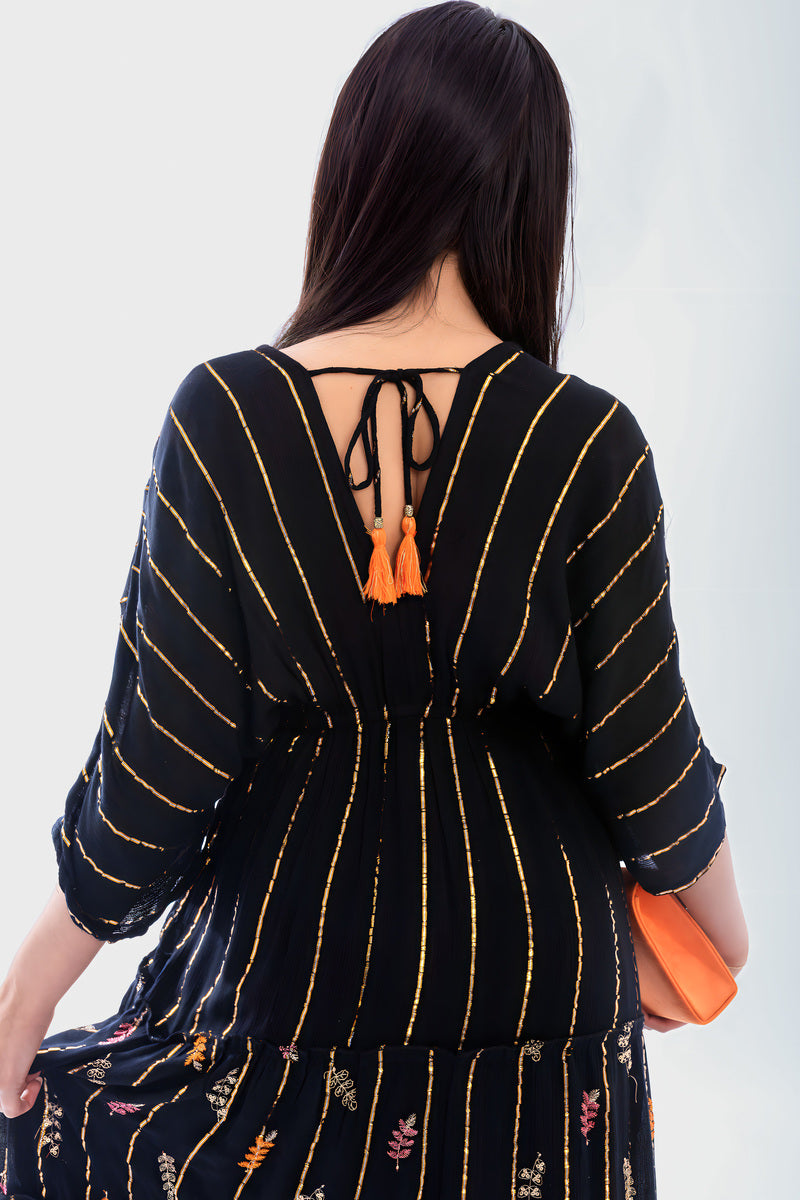V-Neck Tassel Printed Detail Maxi Dress - She Wears Glory Beverly Hills