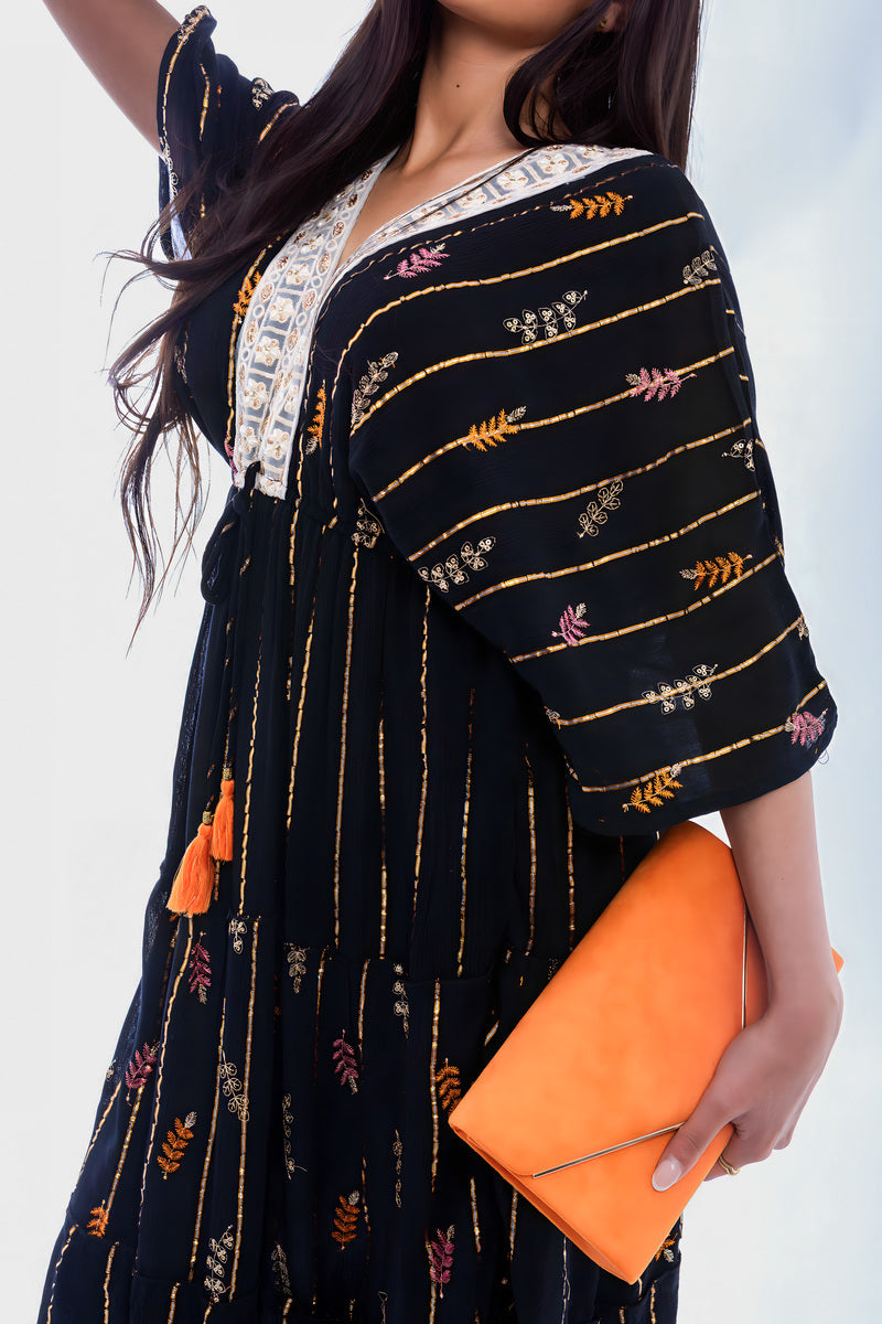 V-Neck Tassel Printed Detail Maxi Dress - She Wears Glory Beverly Hills