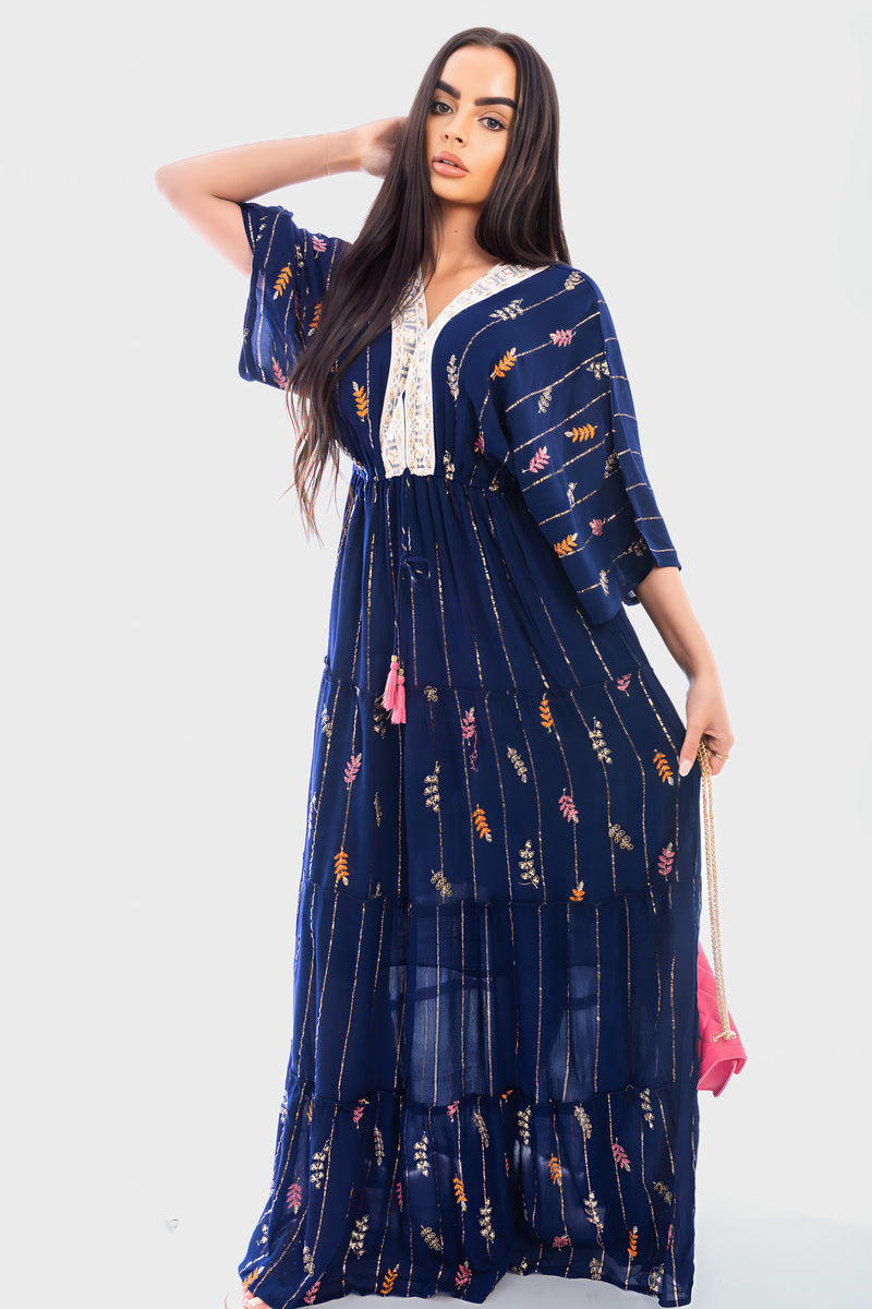 V-Neck Tassel Printed Detail Maxi Dress - She Wears Glory Beverly Hills