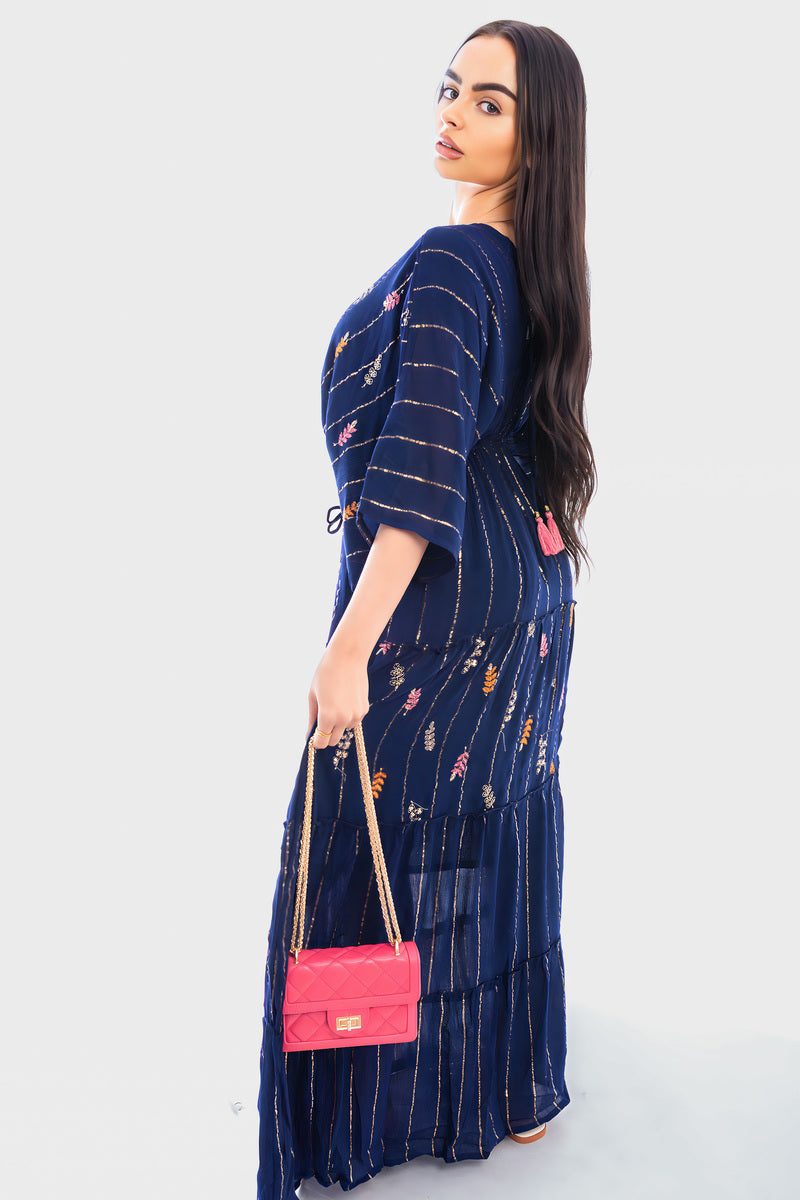 V-Neck Tassel Printed Detail Maxi Dress - She Wears Glory Beverly Hills
