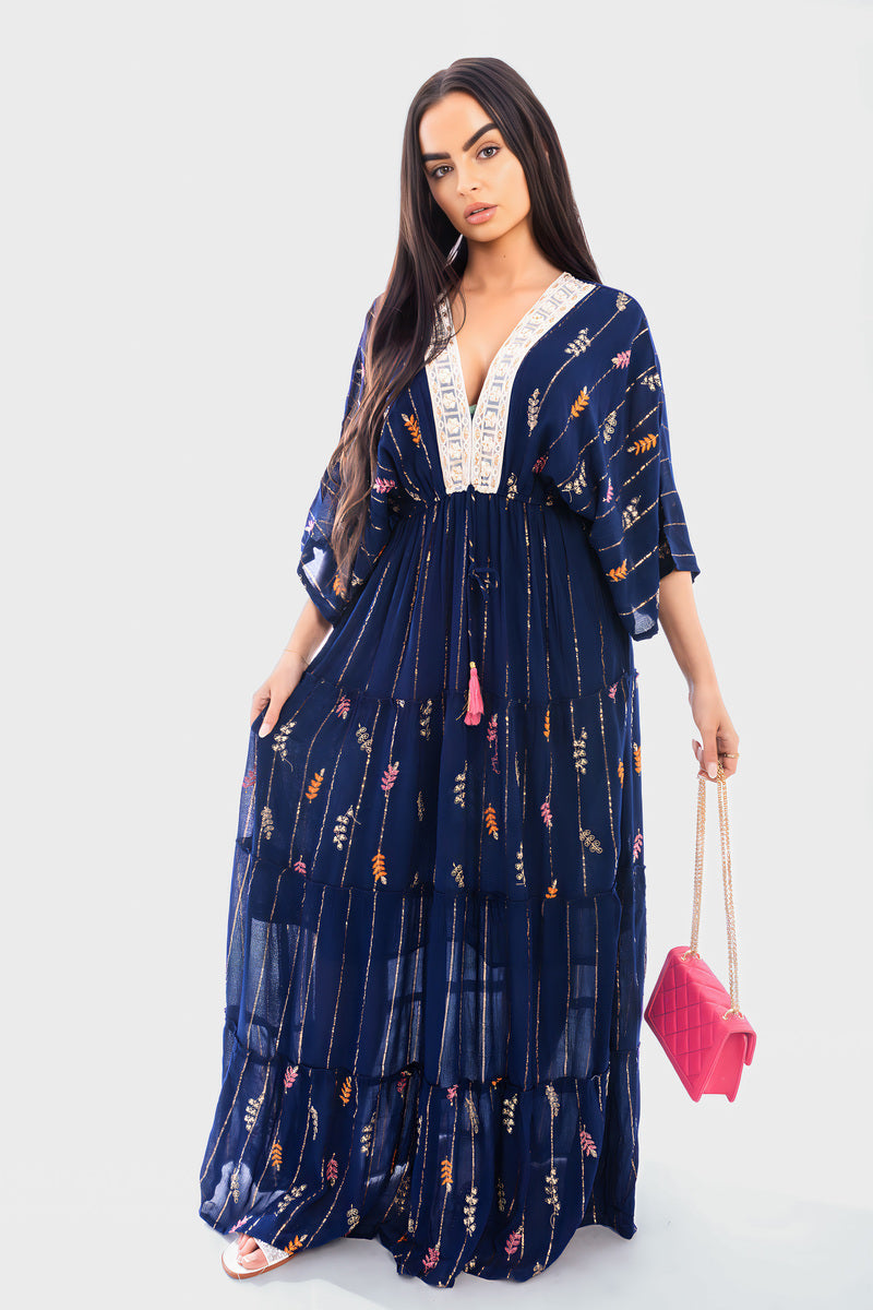 V-Neck Tassel Printed Detail Maxi Dress - She Wears Glory Beverly Hills