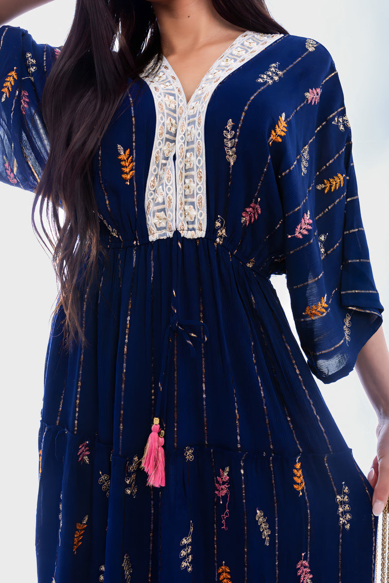 V-Neck Tassel Printed Detail Maxi Dress - She Wears Glory Beverly Hills