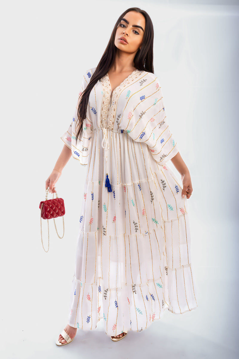 V-Neck Tassel Printed Detail Maxi Dress - She Wears Glory Beverly Hills