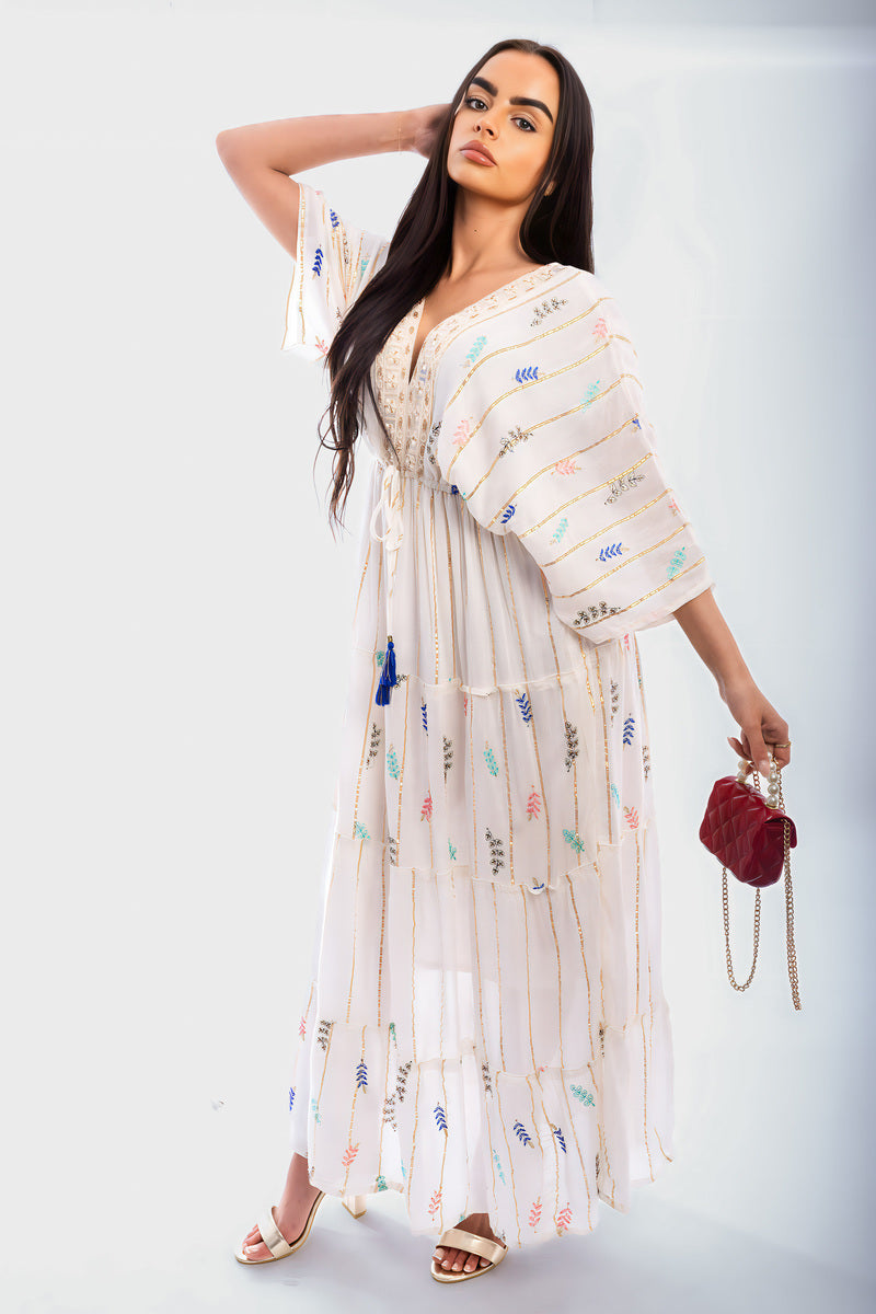 V-Neck Tassel Printed Detail Maxi Dress - She Wears Glory Beverly Hills
