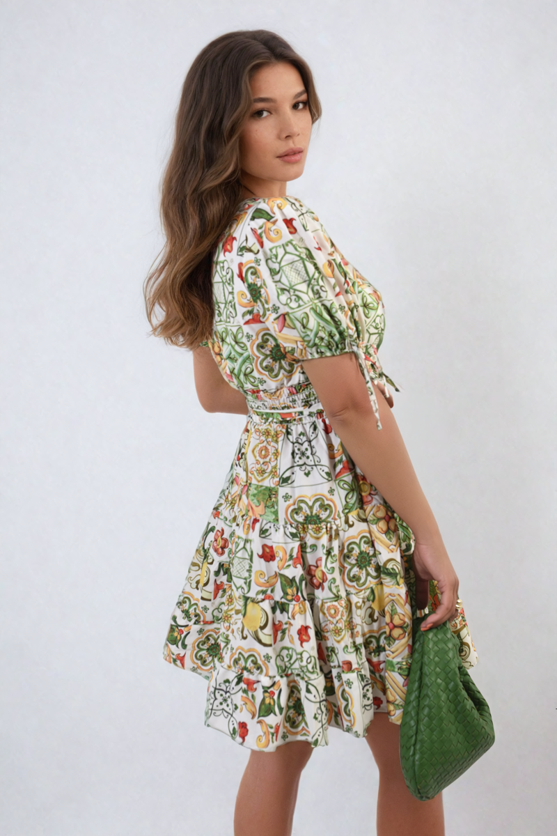 She Wears Glory™ Floral V-Neck Tie Waist Mini Dress