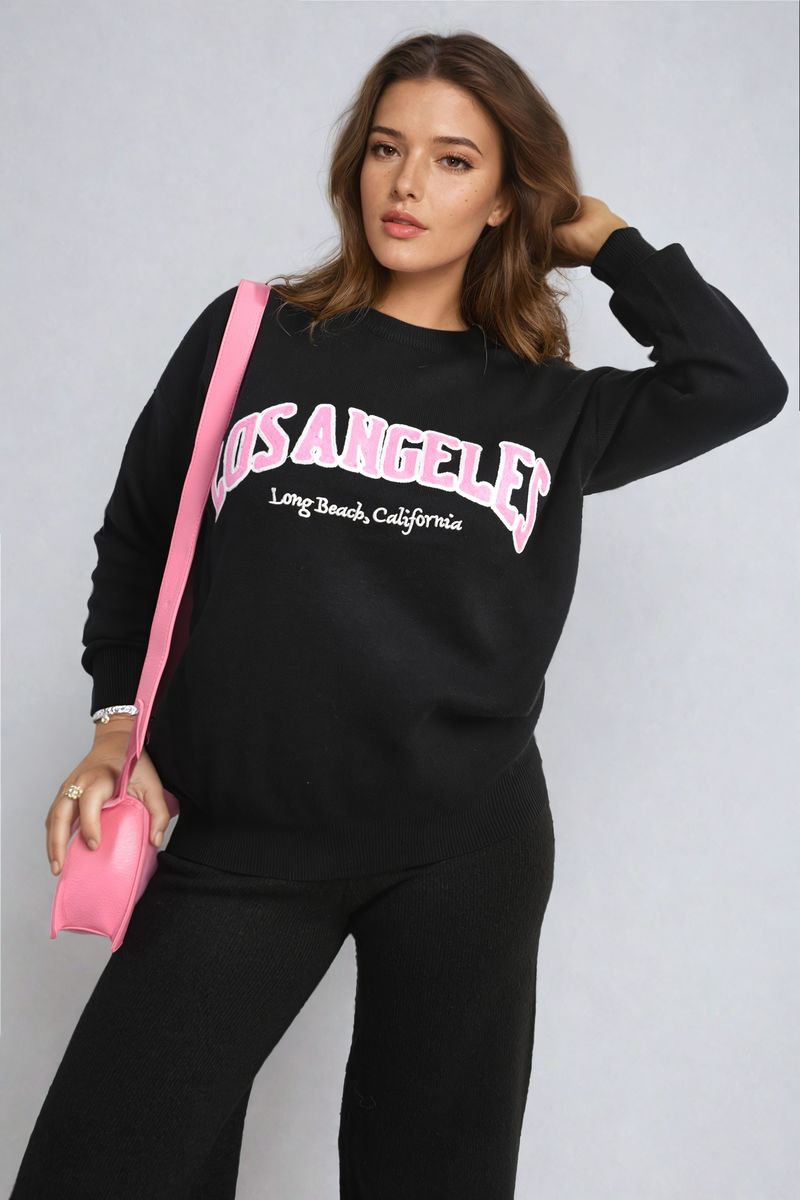 She Wears Glory™ Los Angeles Graphic Long Sleeve Knitted Jumper
