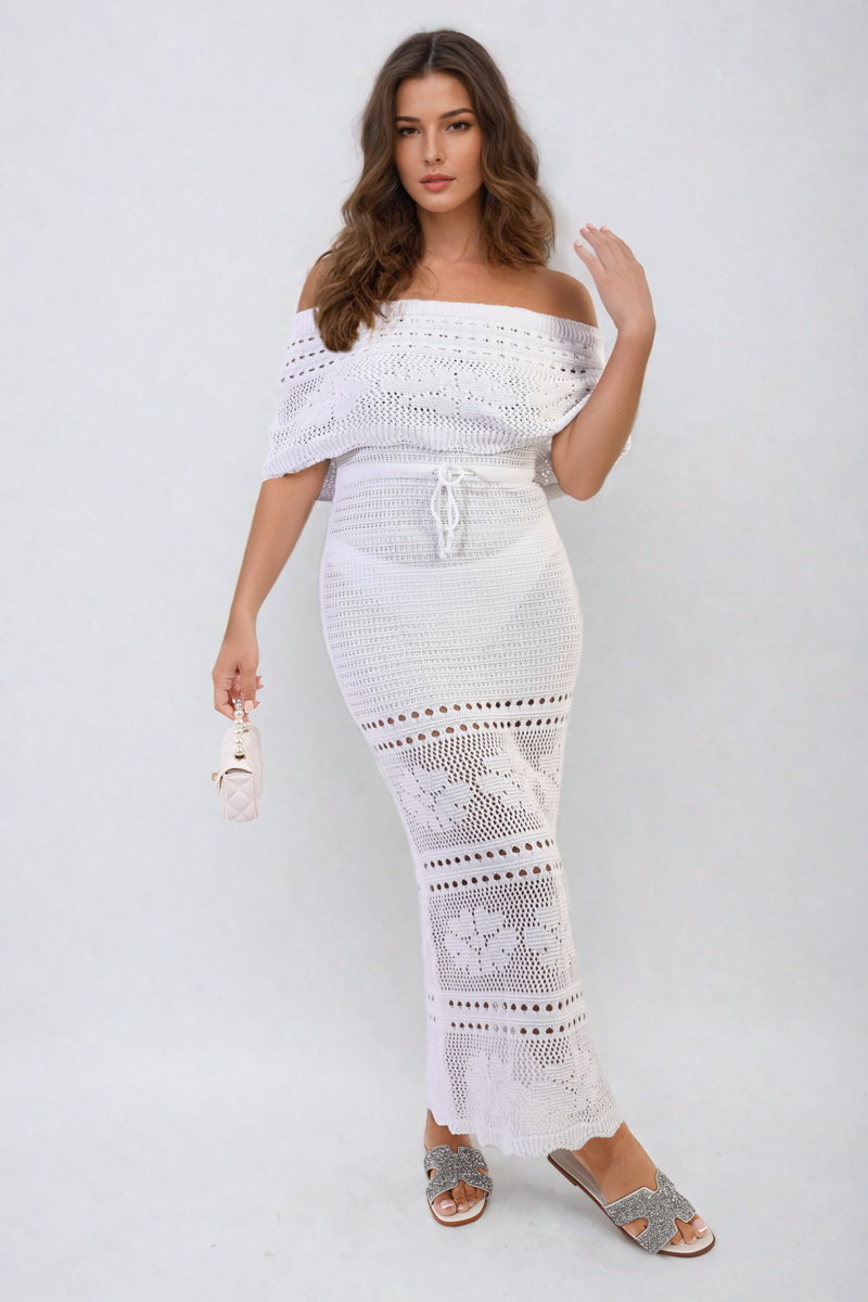 She Wears Glory™ Knit Crochet Off Shoulder Maxi Dress