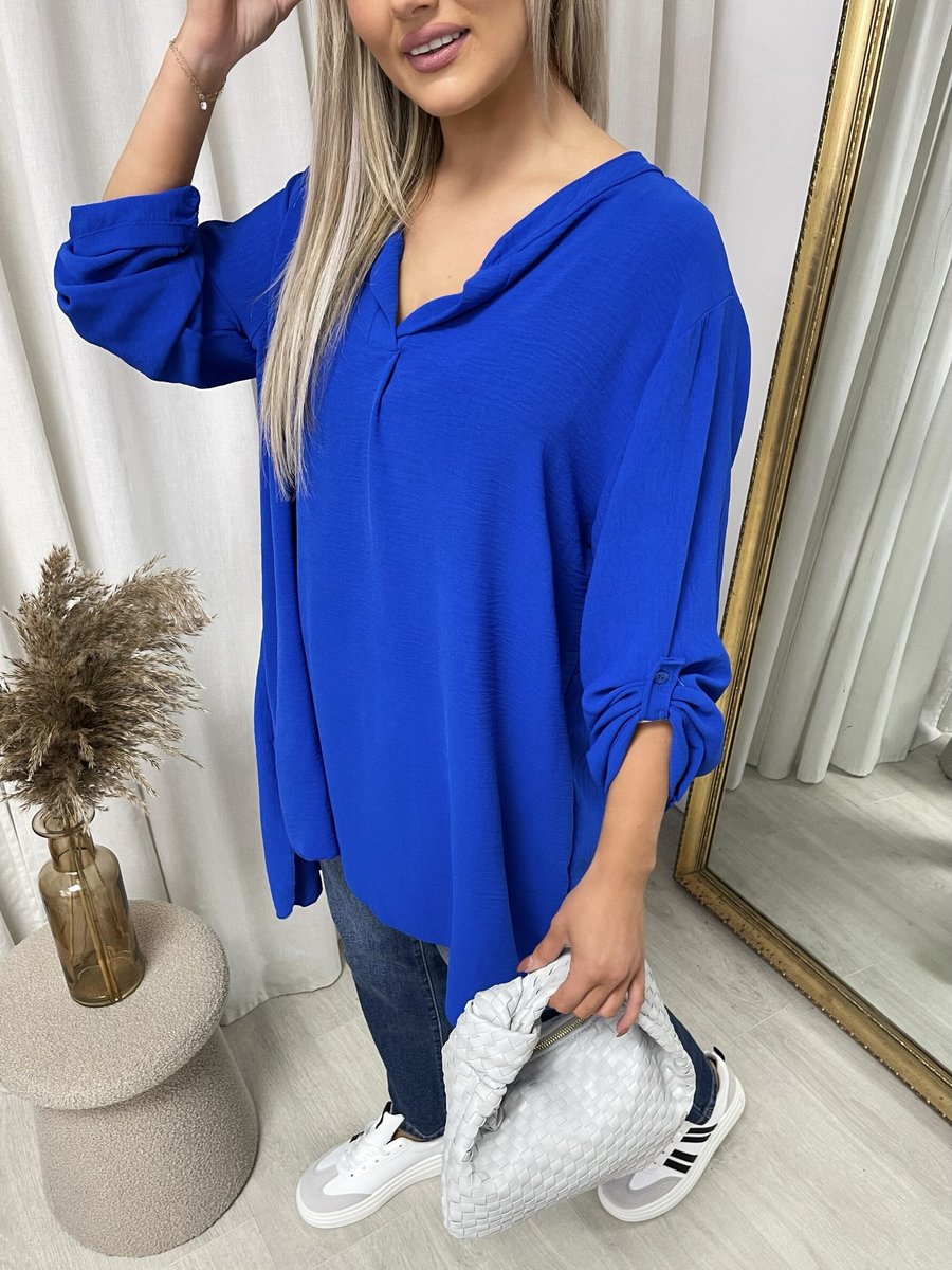 Long Back Roll Up Sleeve Loose Fit Top - She Wears Glory Beverly Hills