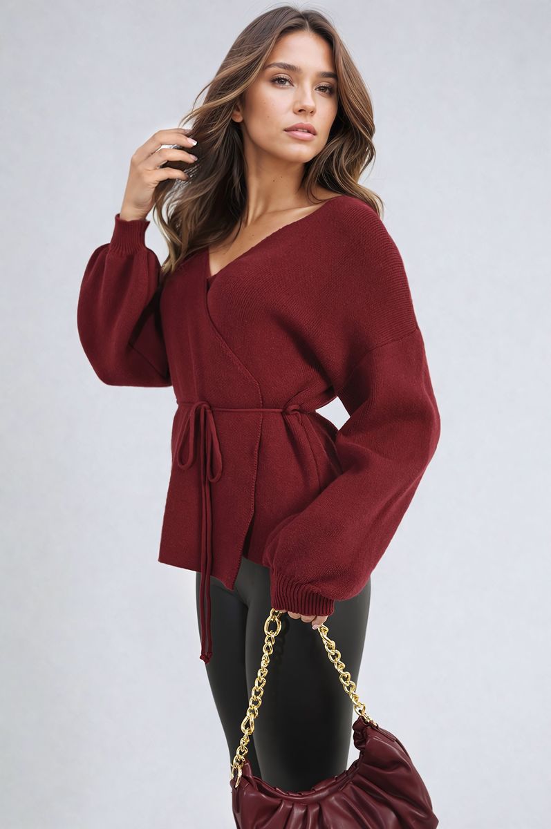 Wrap Tie Belt Knitted Cardigan - She Wears Glory Beverly Hills
