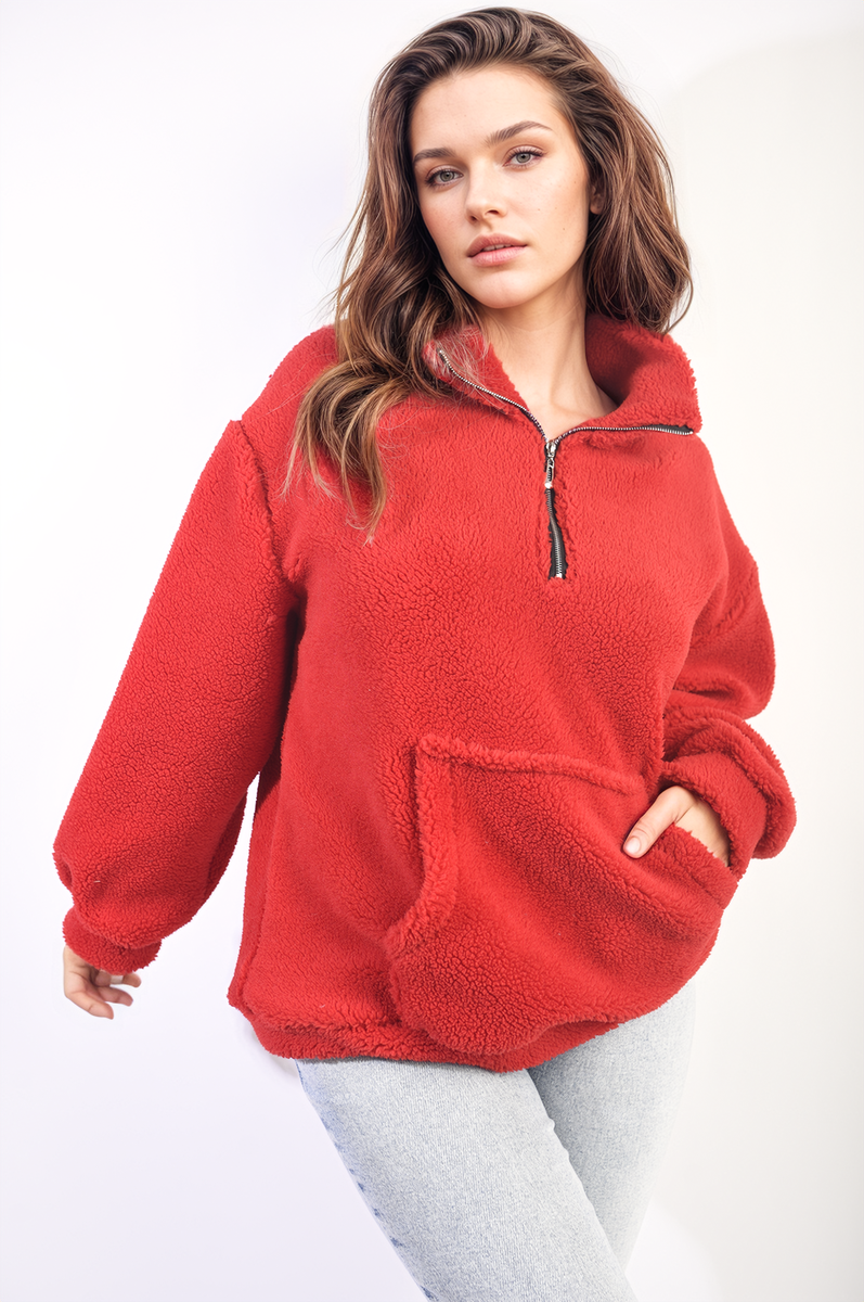 She Wears Glory™ Half Zip Fleece Jacket with Front Pouch Pocket