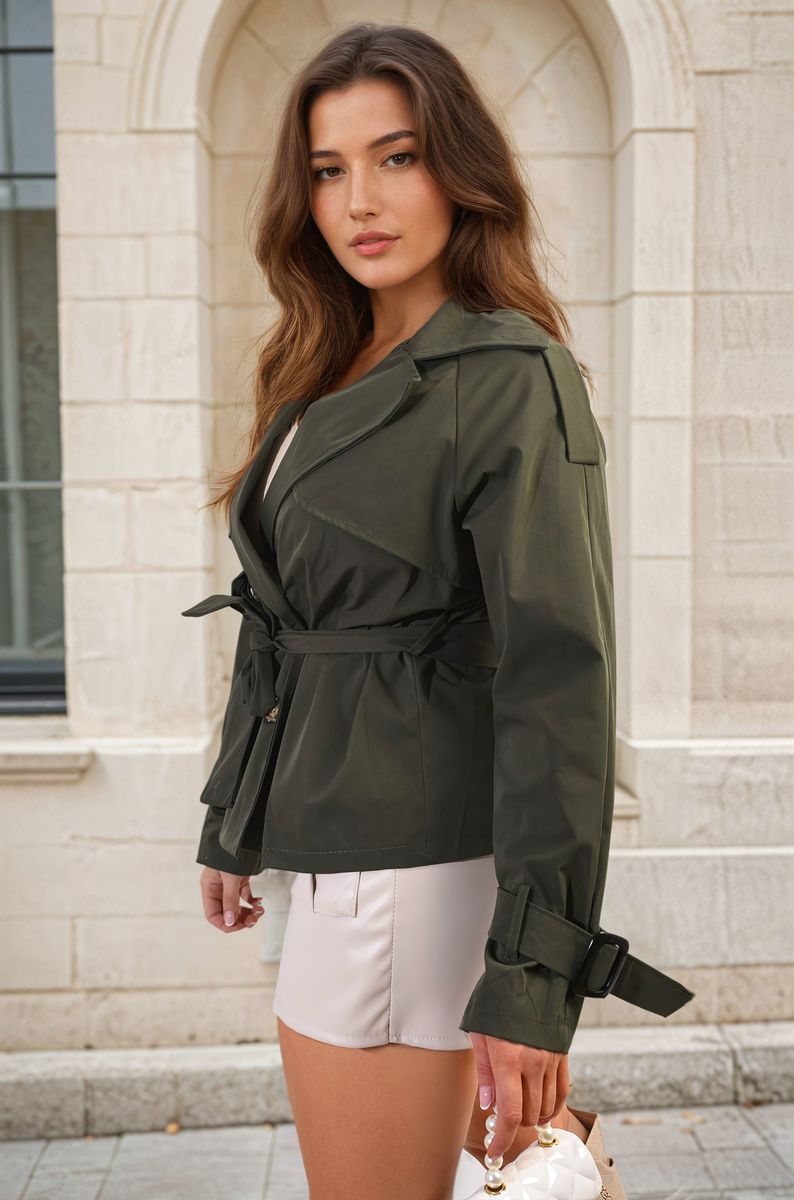 She Wears Glory™ Long Sleeve Button Up Lapel Neck Trench Jacket - She Wears Glory Beverly Hills