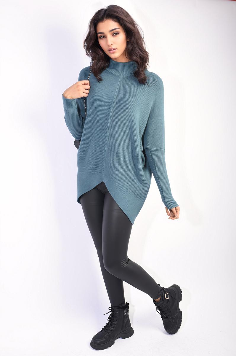 She Wears Glory™ Turtle Neck Longline Knitted Jumper