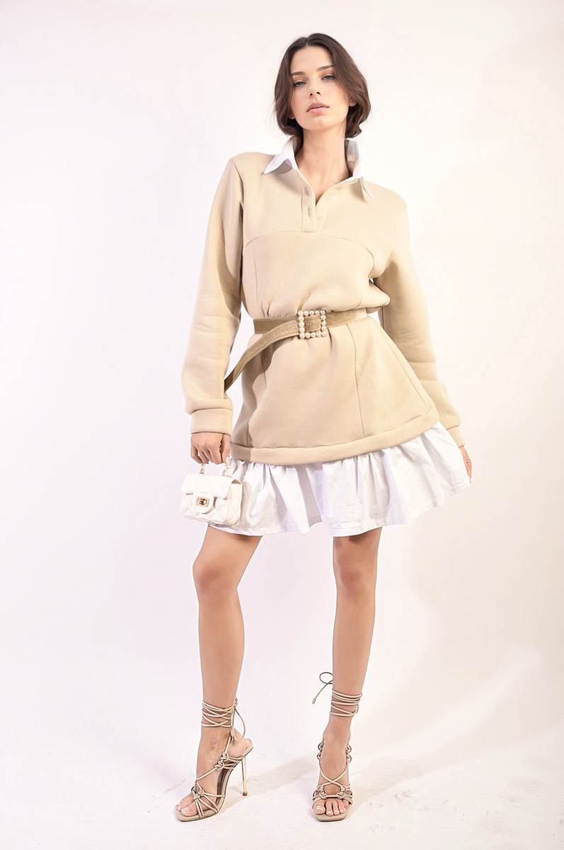She Wears Glory™ Collared Long Sleeve Mini Dress