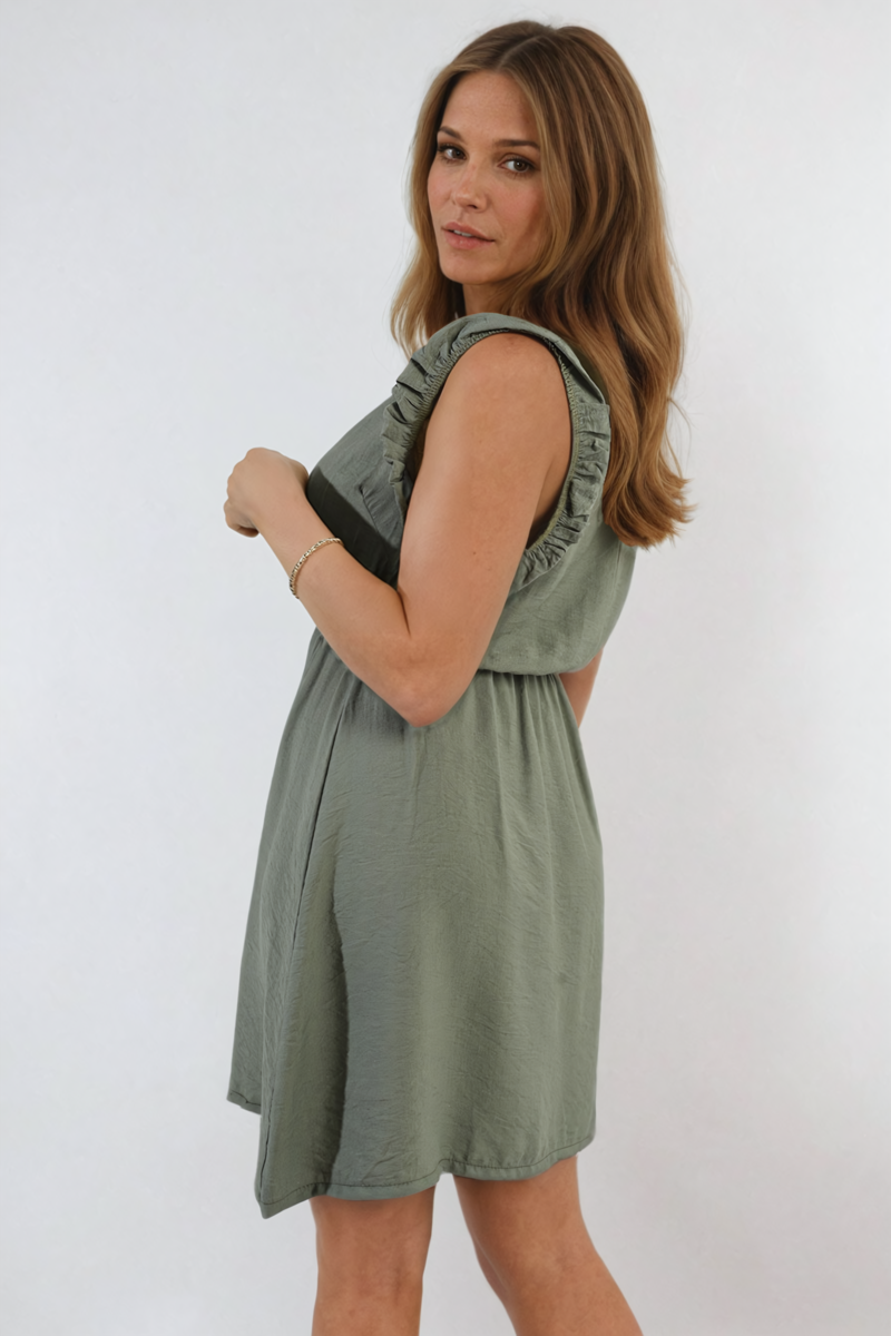 She Wears Glory™ Ruffle Trim Short Sleeve Cinched Waist Mini Dress
