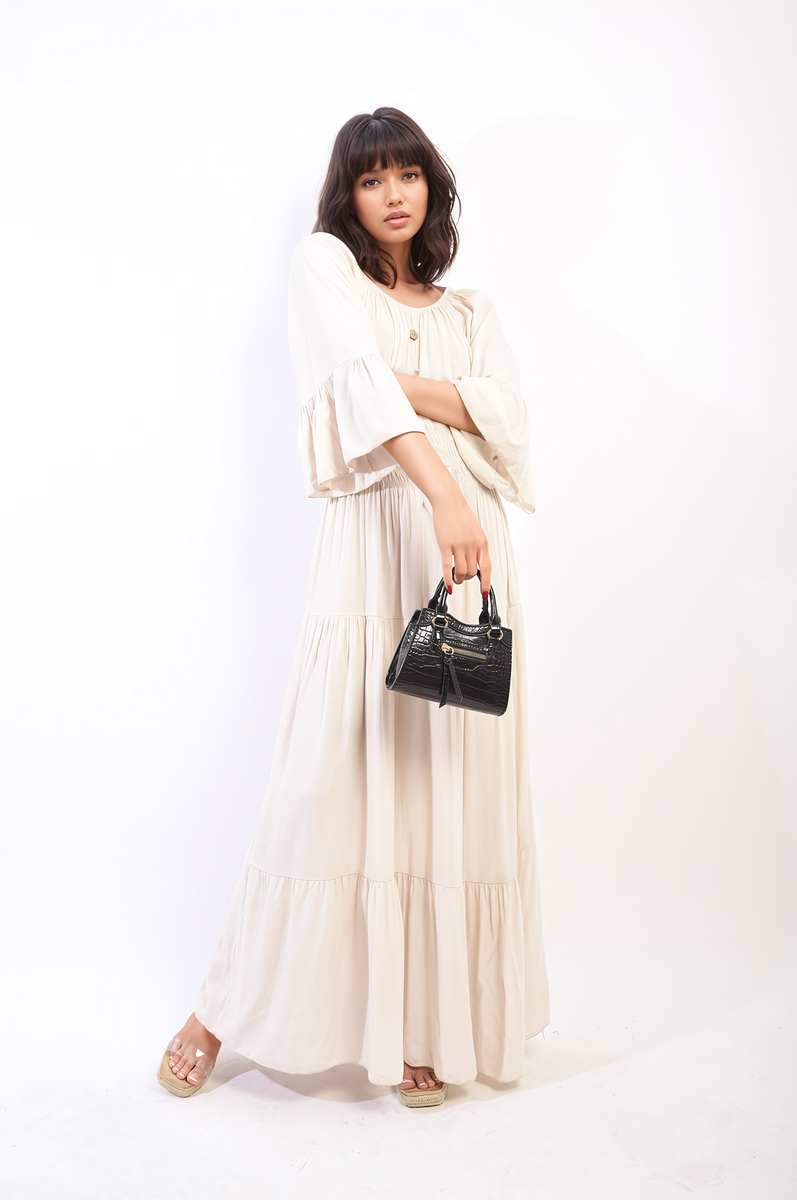 She Wears Glory™ Ruffle Hem Sleeve Shirred Waist Tiered Maxi Dress