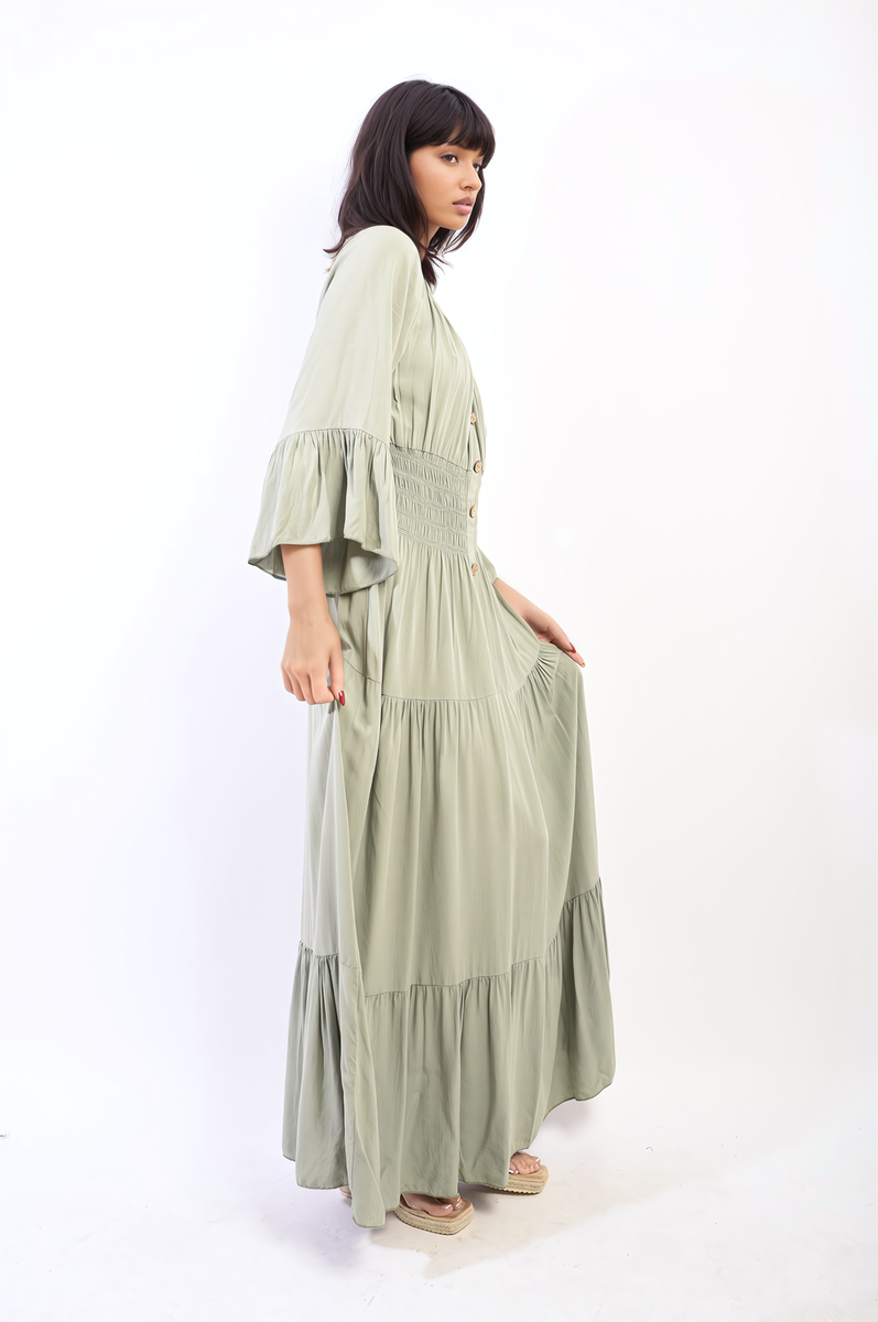 She Wears Glory™ Ruffle Hem Sleeve Shirred Waist Tiered Maxi Dress