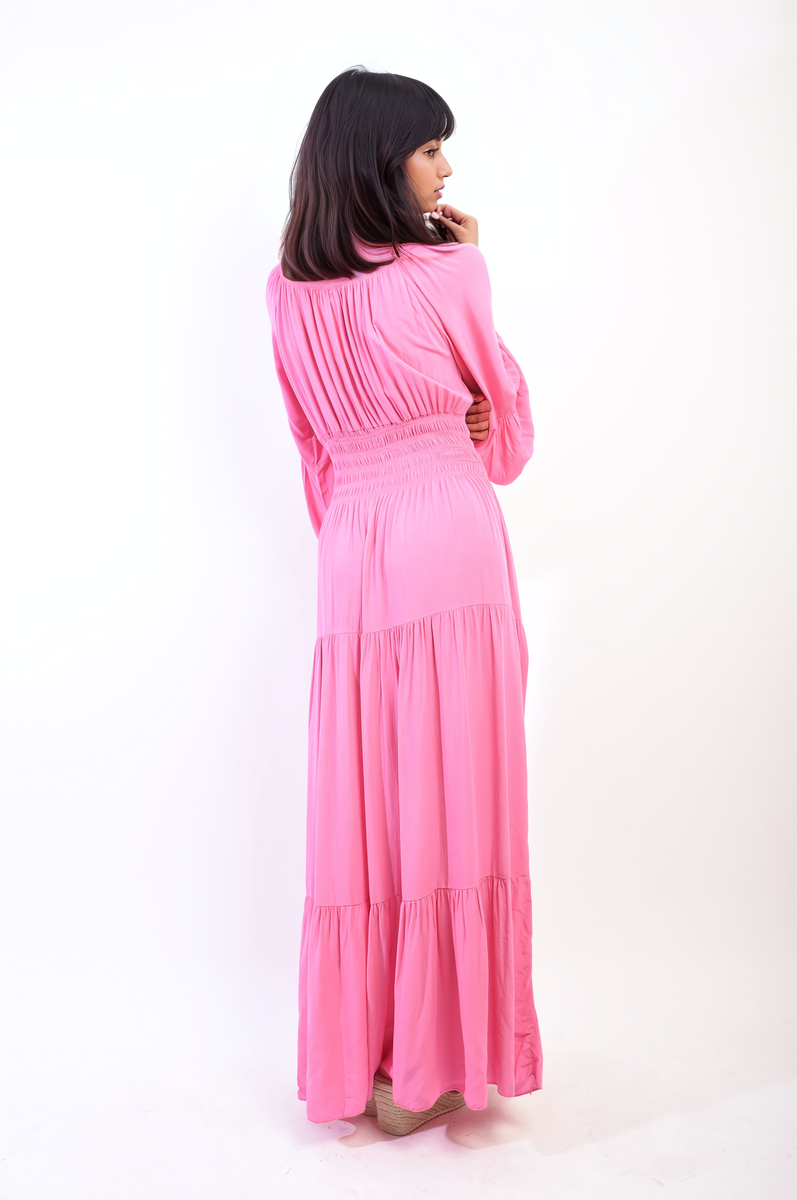 She Wears Glory™ Ruffle Hem Sleeve Shirred Waist Tiered Maxi Dress
