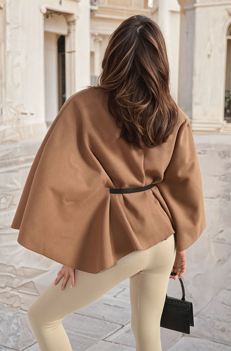 She Wears Glory™ High Neck Belted Cape Jacket