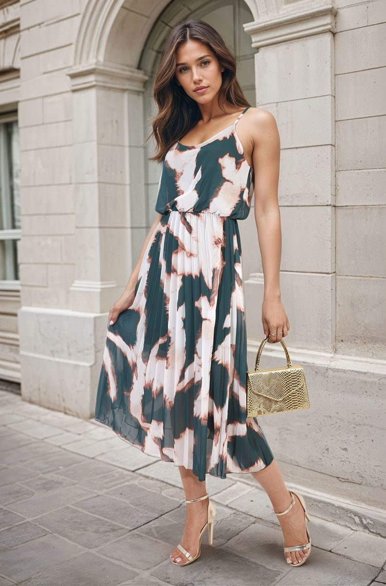 She Wears Glory™ Printed Strappy Pleated Midi Dress