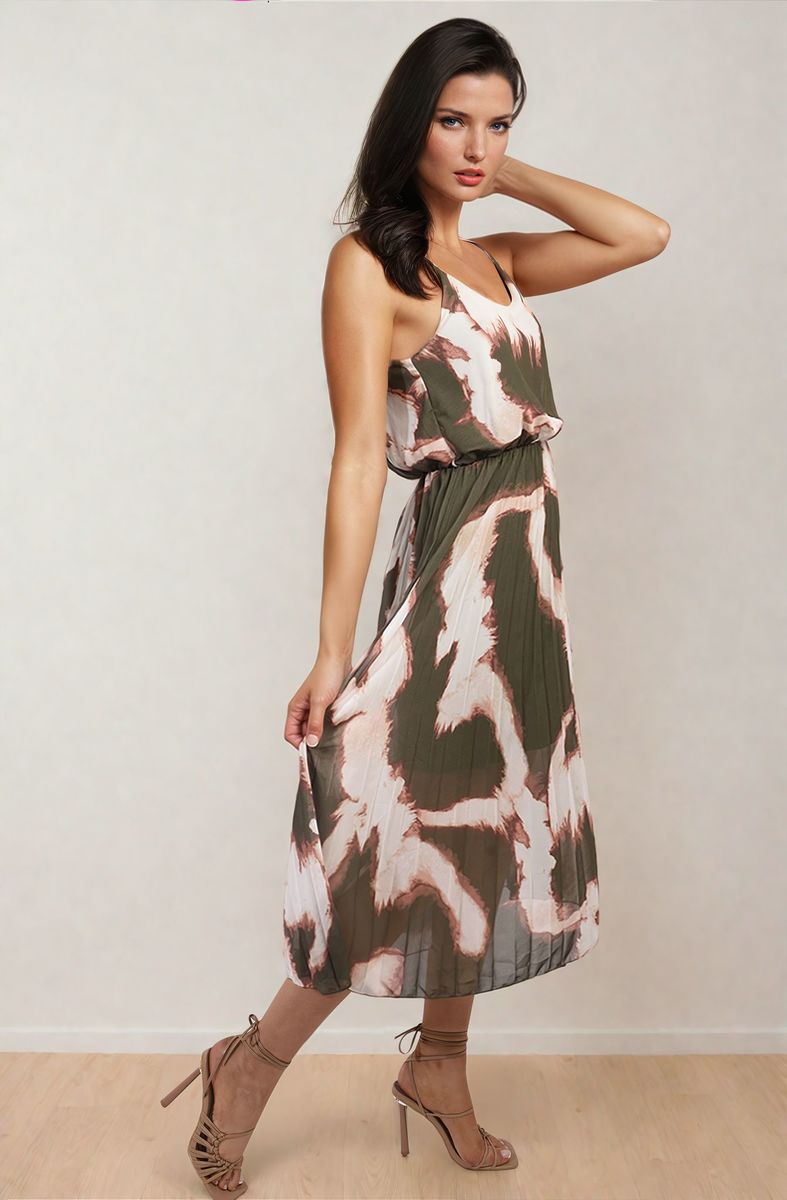 She Wears Glory™ Printed Strappy Pleated Midi Dress