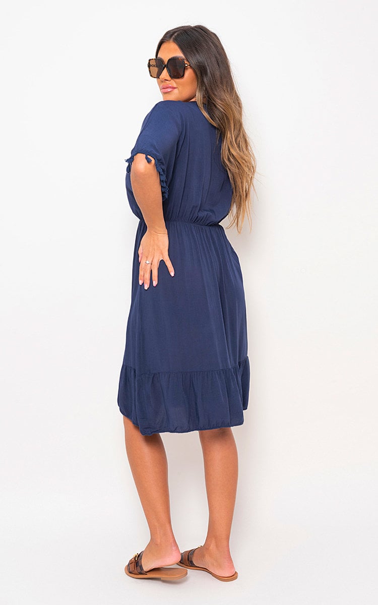She Wears Glory™ V-Neck Short Sleeve Midi Dress with Tassel Detail