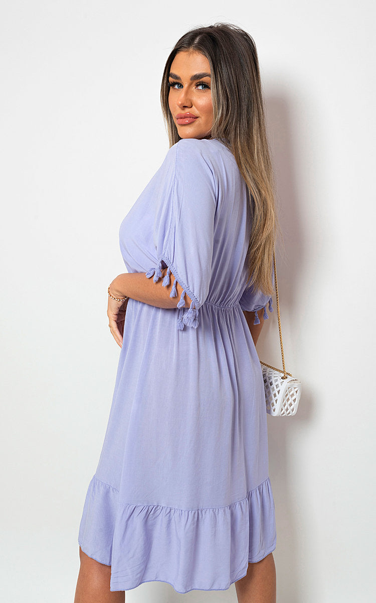 She Wears Glory™ V-Neck Short Sleeve Midi Dress with Tassel Detail