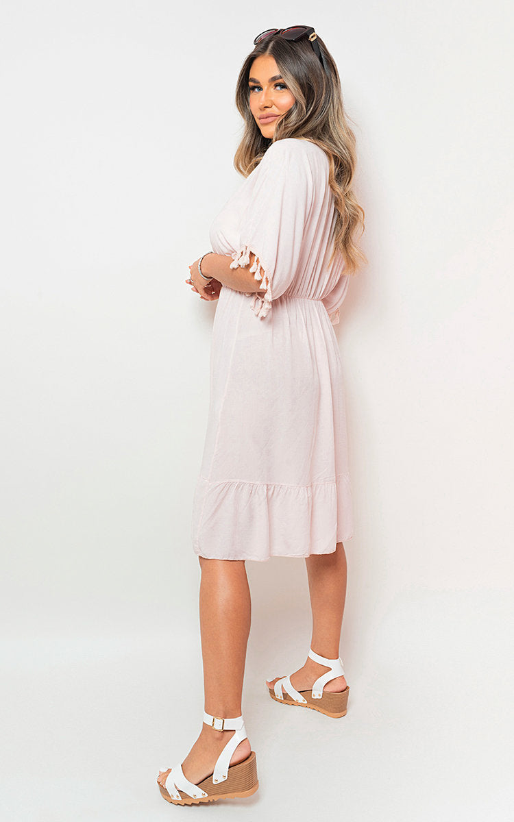 She Wears Glory™ V-Neck Short Sleeve Midi Dress with Tassel Detail